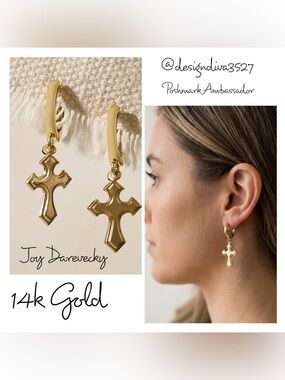 NWT Joy Dravecky Viking Cross Hoops - 14k Gold
